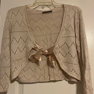 Cream Cardigan w/ Ribbon Tie